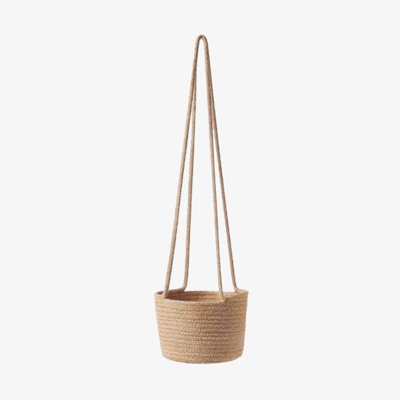 Scandinavian style hanging wicker planter