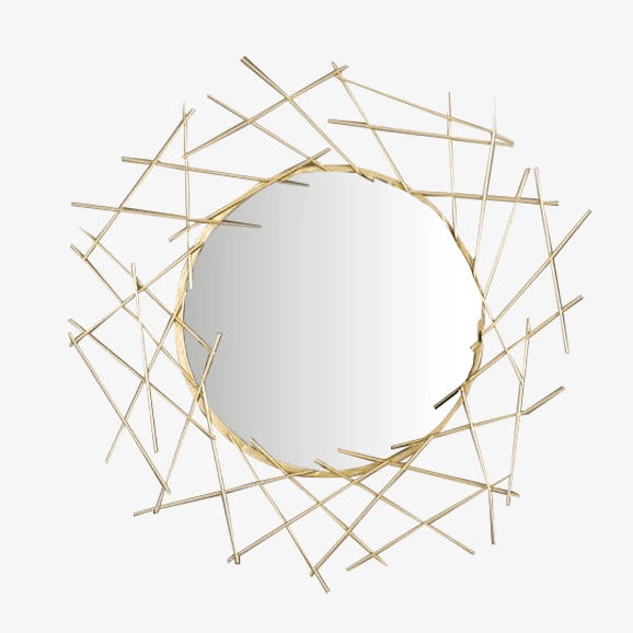 Large design wall mirror with gold bars