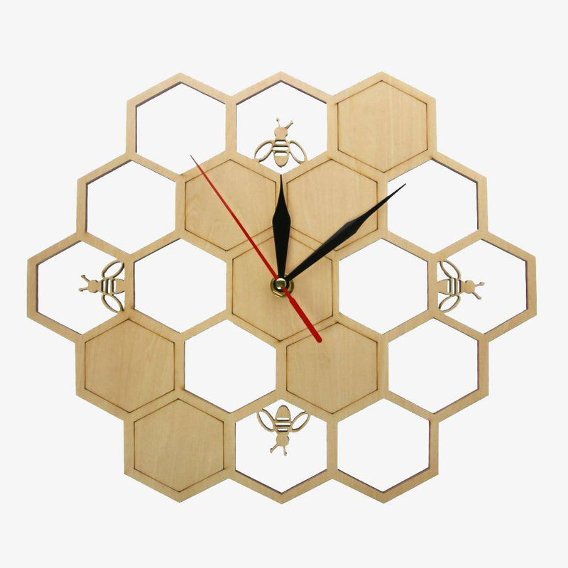 Wooden wall clock with honeycomb and bees 30cm