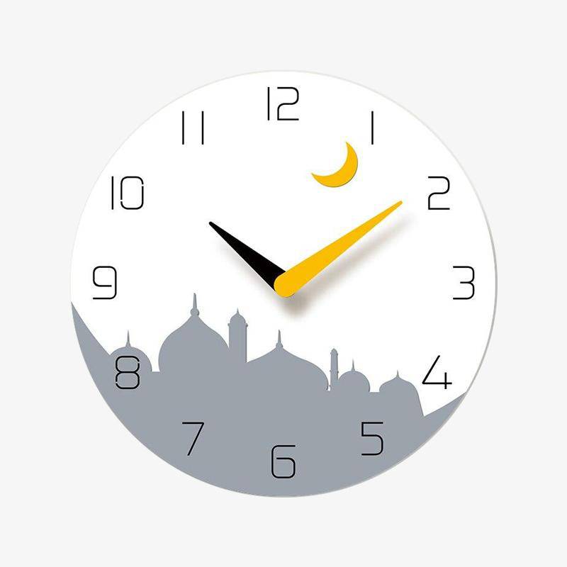 Reloj de pared redondo con diseño de ciudad y luna amarillo 30cm
