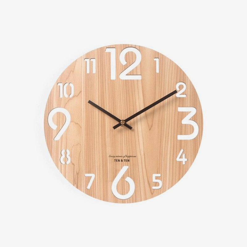 Round wooden wall clock Tee V style 30cm