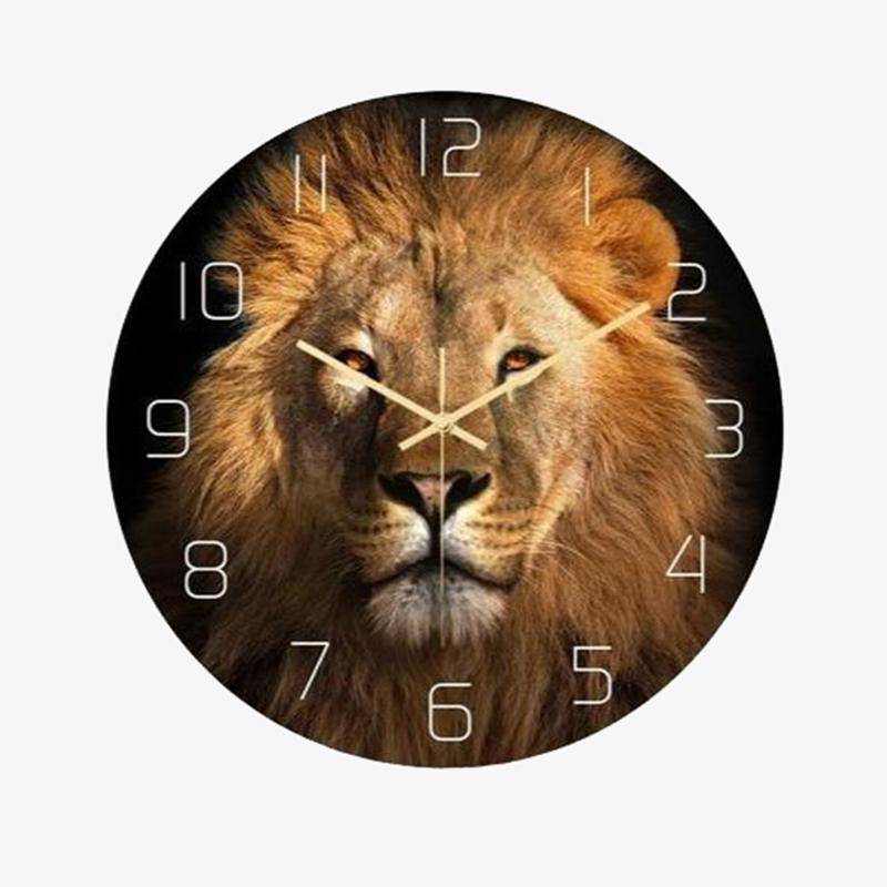 Lion print round wall clock Savannah style