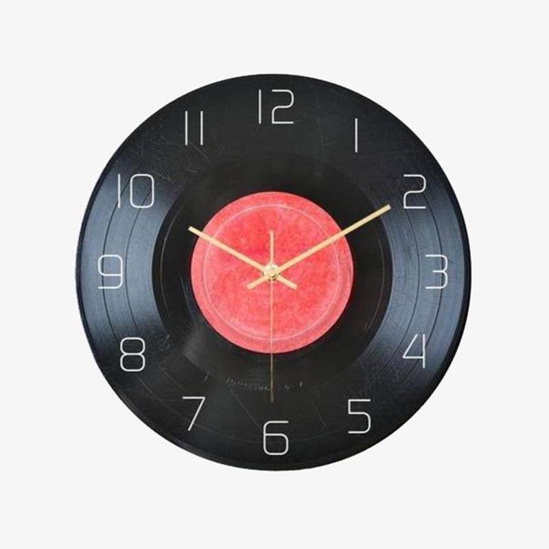 Reloj de pared negro redondo estilo disco de vinilo