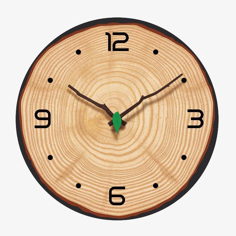 Round wall clock cut tree trunk style in wood 30cm Open