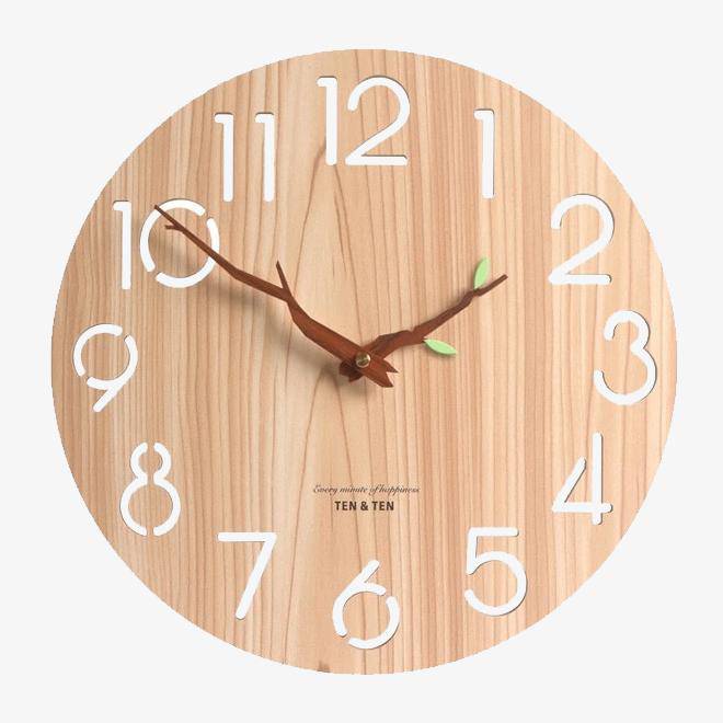 Scandinavian wooden wall clock 30cm with needles tree branches Trunck