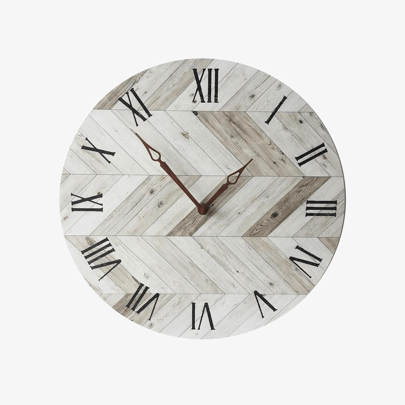 Scandinavian wall clock in grey herringbone wood 28cm Hours