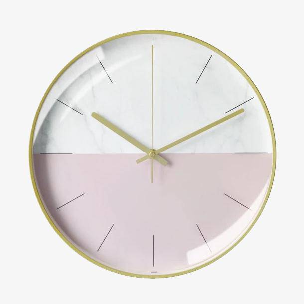 Reloj redondo de metal creativo blanco y rosa de 30 cm