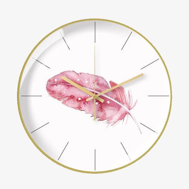 Reloj blanco redondo con pluma rosa 30cm Creativo