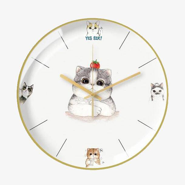 Round coloured metal clock with kittens 30cm Creative