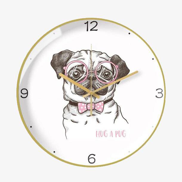 Colourful round metal clock with dog with glasses 30cm Creative
