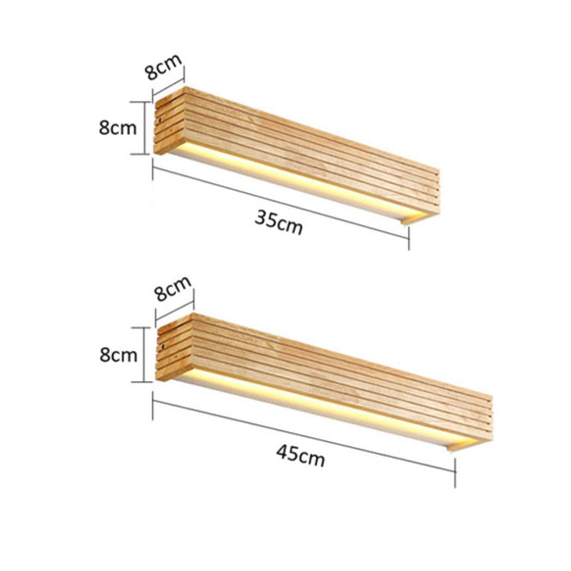 Aplique LED rectangular de madera tallada Japón