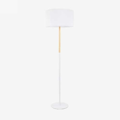 Lampadaire avec abat-jour en tissu et pied en bois