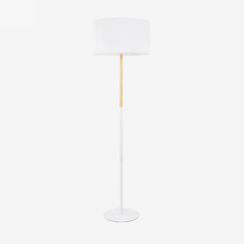 Floor lamp with lampshade fabric and wooden base