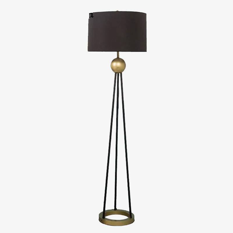 Floor lamp LED design three legs linked with gold ball and lampshade fabric
