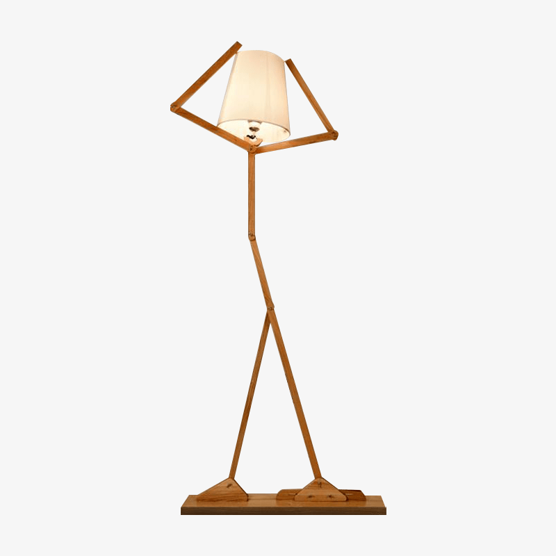 Lampadaire original en bois en forme de bonhomme avec abat-jour tissu