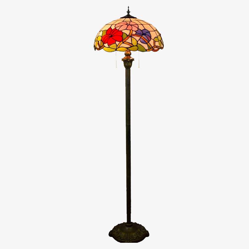 Floor lamp tiffany with lampshade in red and green stained glass