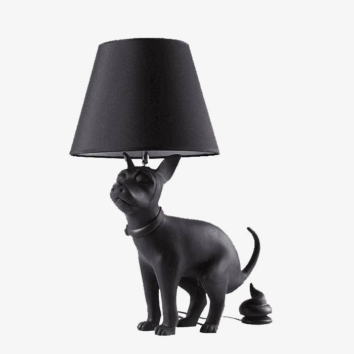 Lámpara de mesa con soporte para perros y pantalla negra