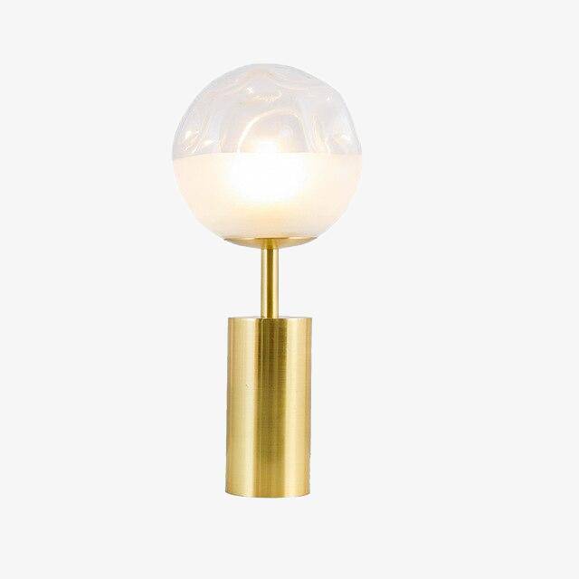 LED design table lamp with gold cylinder and distorted glass Rui