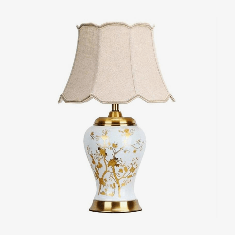 Lámpara de mesa de cerámica LED con pantalla blanca de estilo japonés