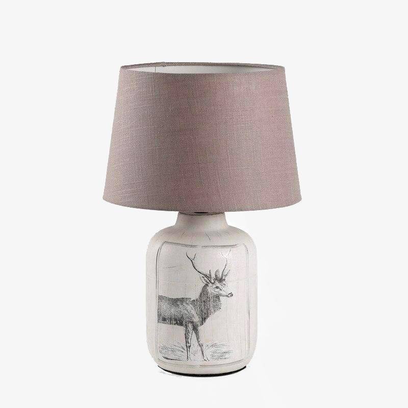 Bedside lamp with lampshade fabric and deer design