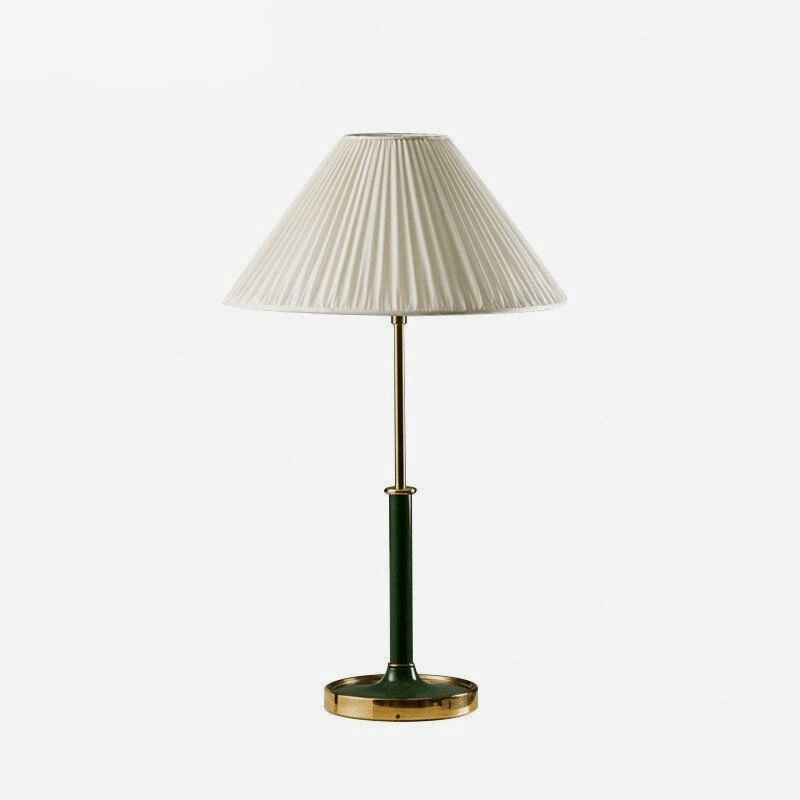 LED design bedside lamp with gold base and white lampshade