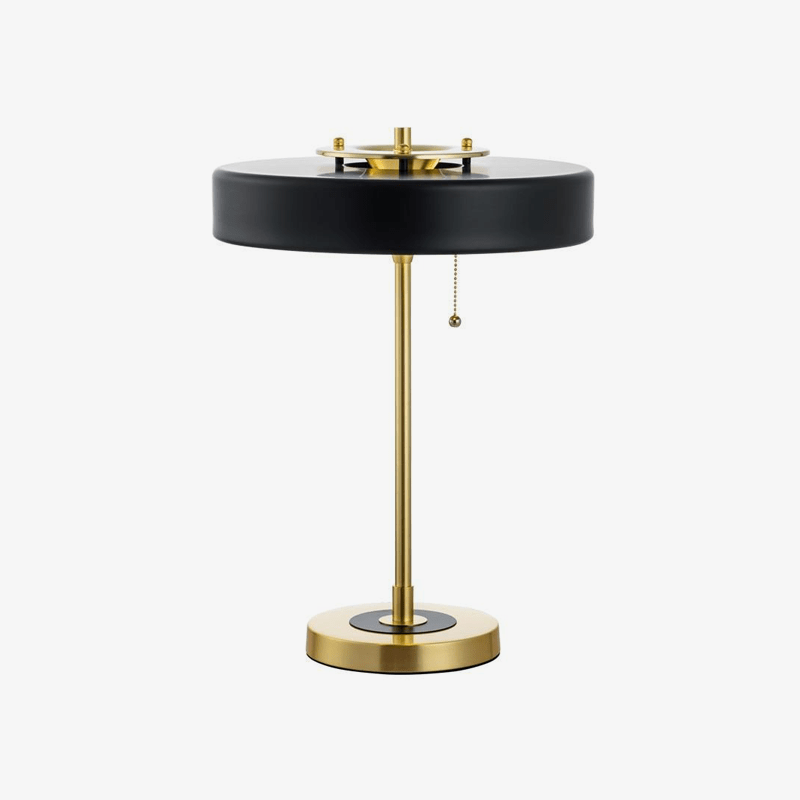 Bedside lamp gold and lampshade black metal cylindrical Mesa