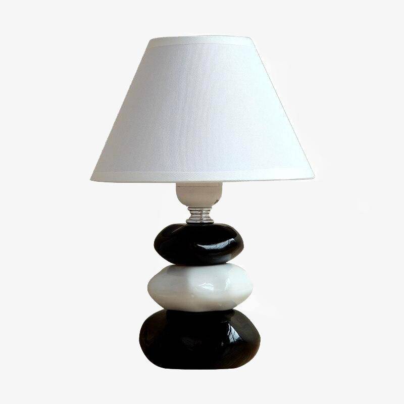 Black and white fax pebble bedside lamp with lampshade