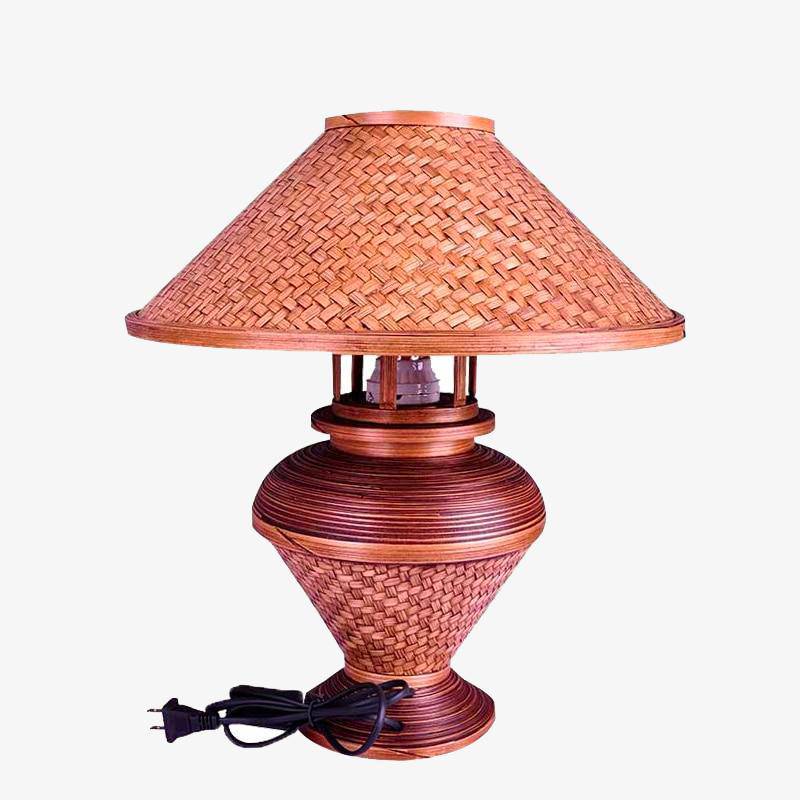 Lámpara de cabecera roja vintage con pantalla de bambú Asia