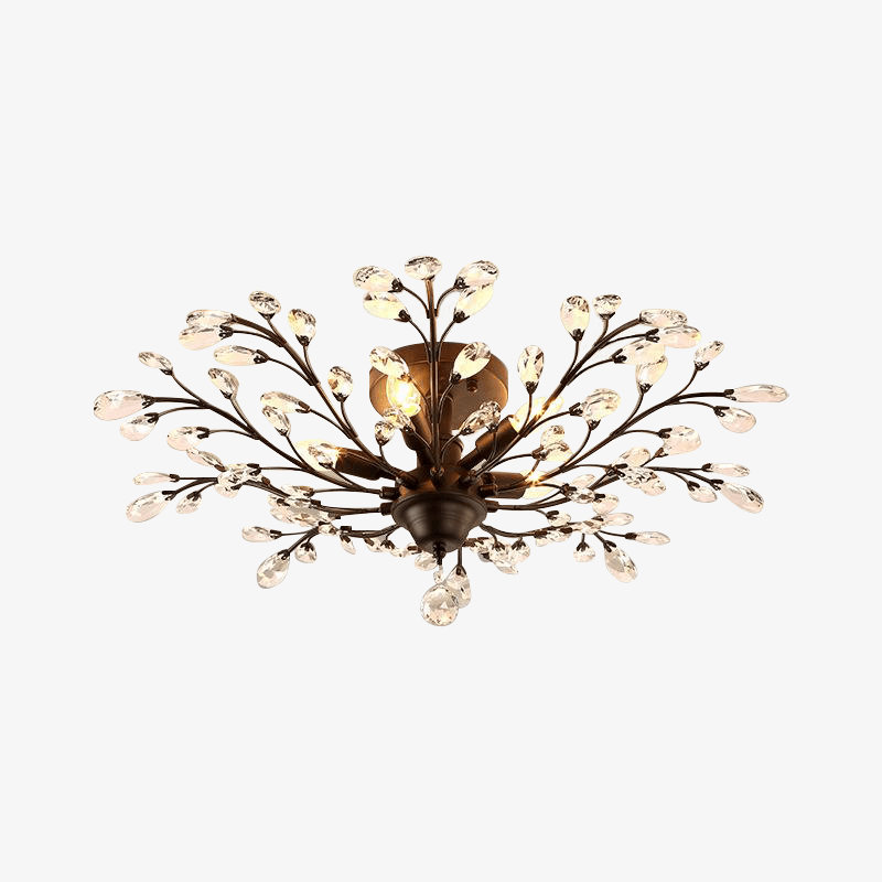 Lámpara de techo de cristal en forma de ramas con flores