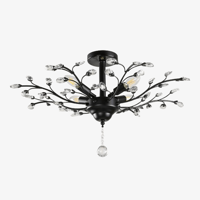 Lustre en cristal et verre branches d'arbre Vintage (noir ou doré)