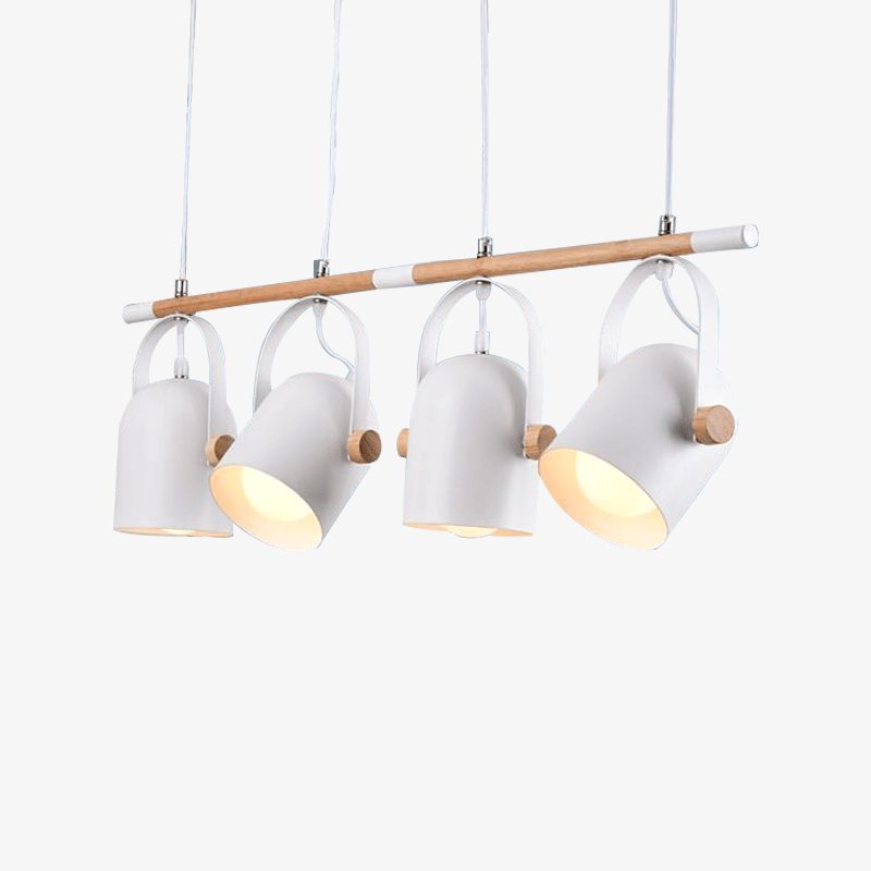 LED chandelier with wooden bar and Spotlights metal adjustable