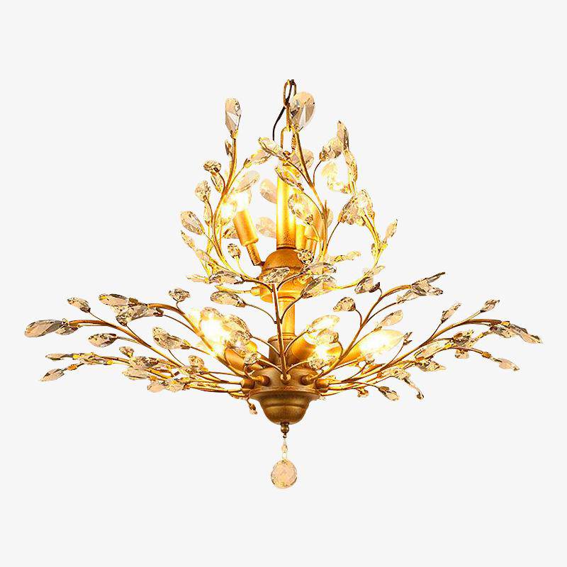 Lámpara LED de cristal dorado con hojas
