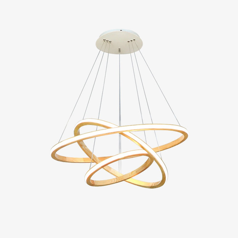 Modern LED chandelier with illuminated wooden ring Ibarne