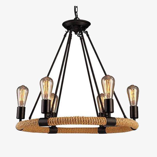 Rustic chandelier with rope and metal arms