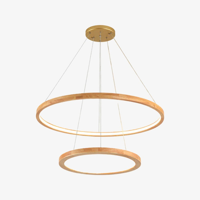 Scandinavian chandelier with 2 wooden light rings Arya