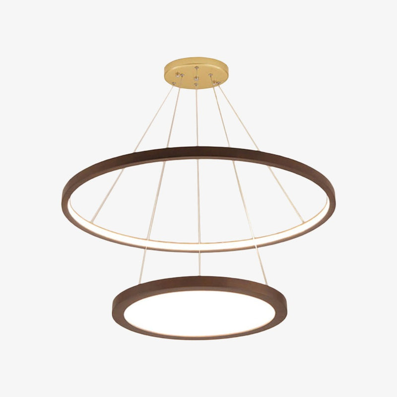 Scandinavian chandelier with 2 wooden light rings Arya