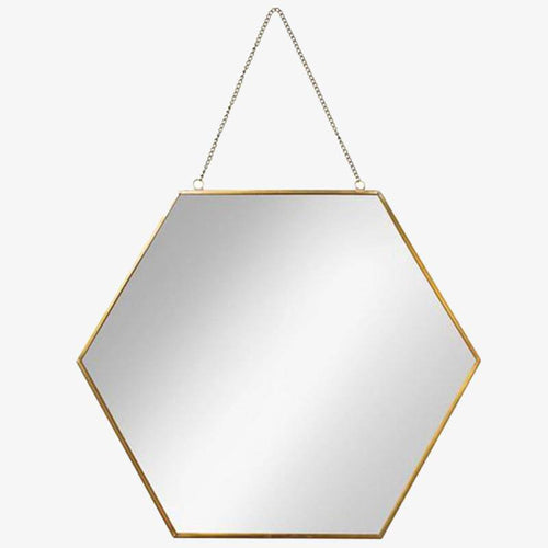Miroir mural décoratif hexagonal à bordure en bois Geometric