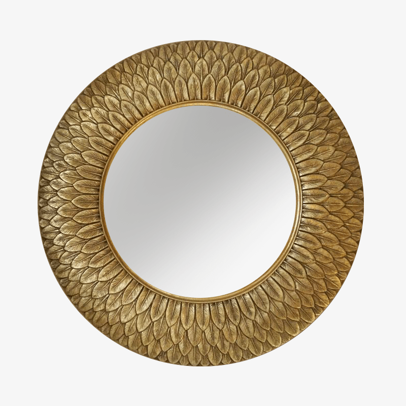 Decorative wall mirror round gold 75cm Flowers