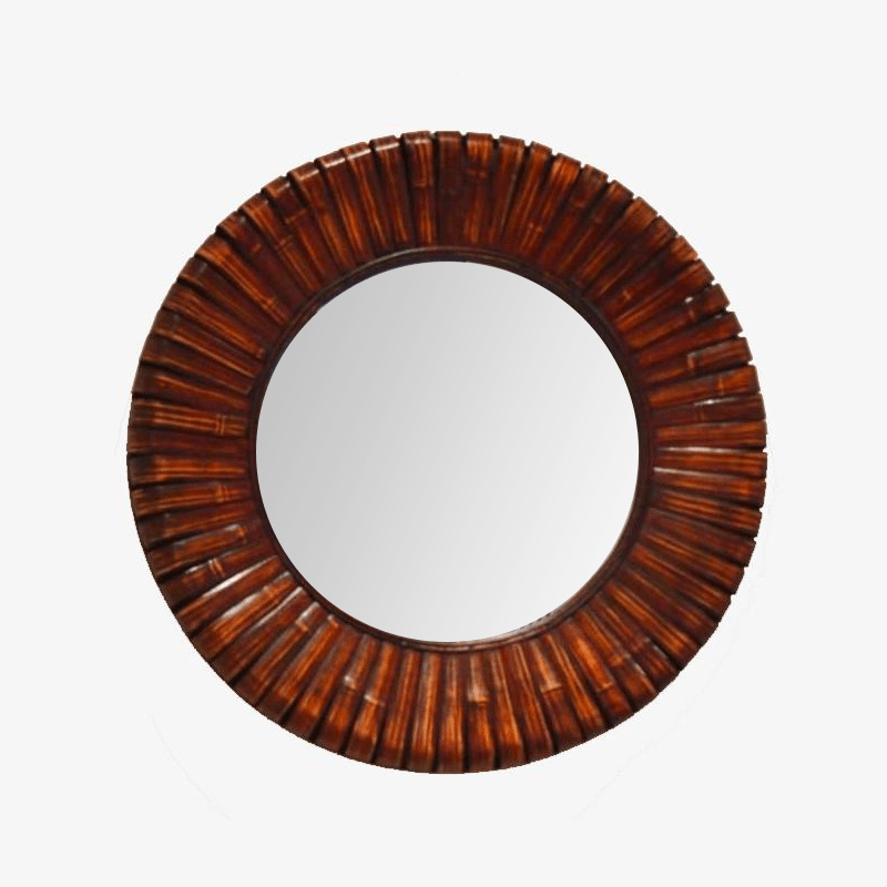 Round decorative wall mirror in bamboo wood