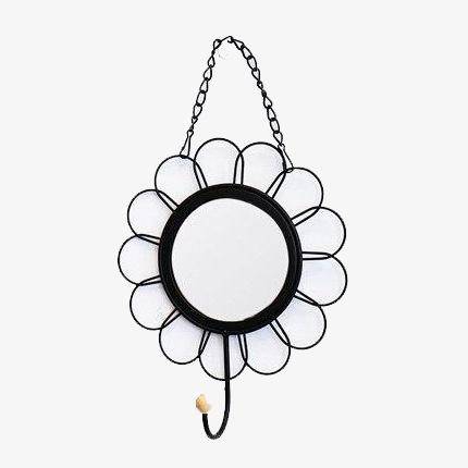 Nordic decorative wall mirror, round, black flower