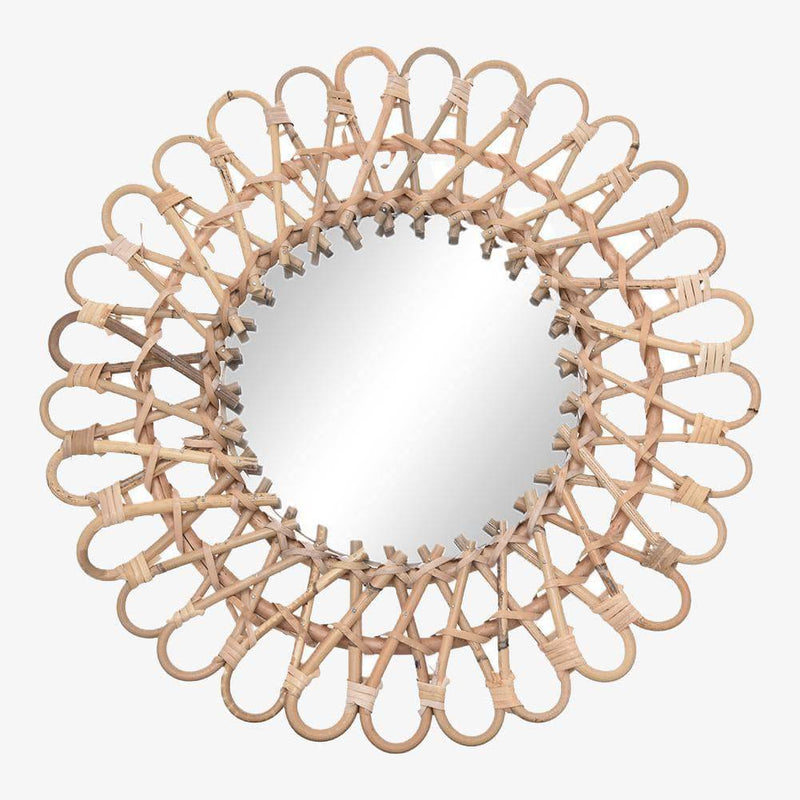 Round decorative wall mirror in rattan 40cm