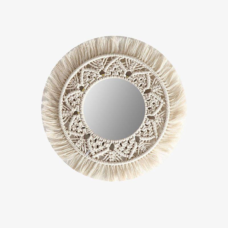 Round wall mirror in hand-woven cotton