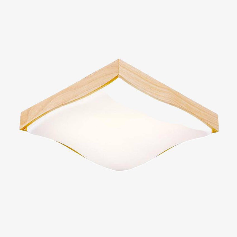 Square wooden LED ceiling light with wave