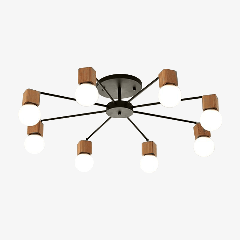 Wood and metal LED ceiling light with one or more lamps