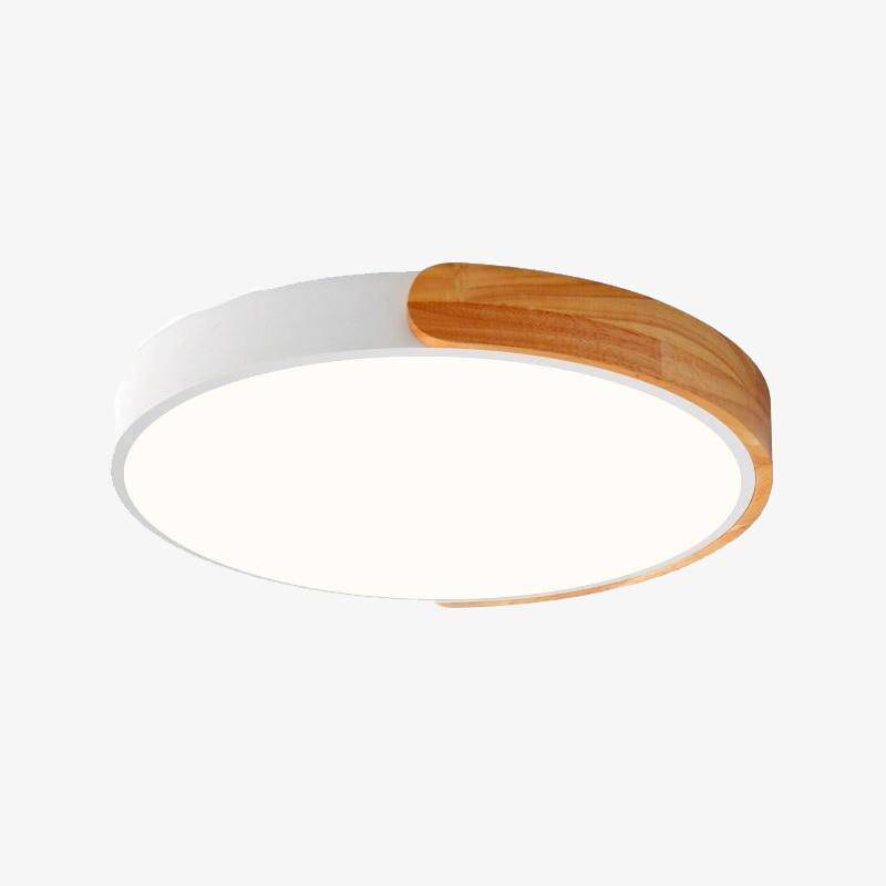 Plafonnier LED rond en métal et bois arrondi Macaron