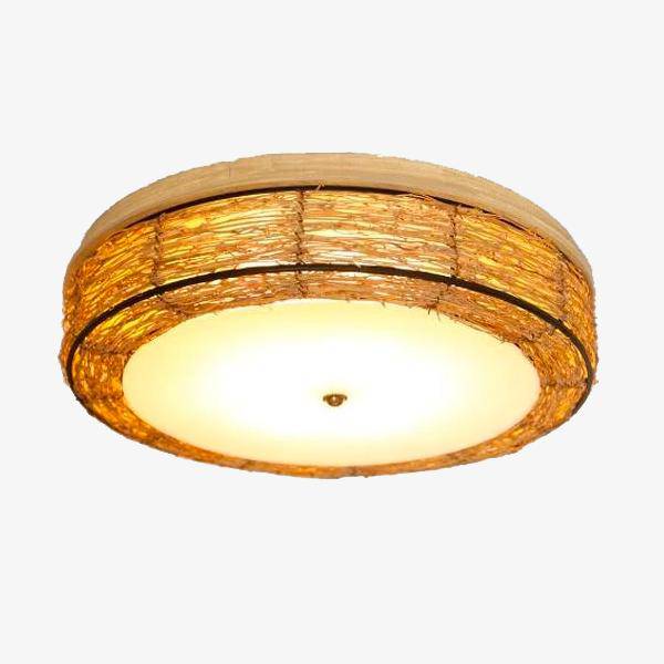 Round LED Wicker Ceiling Light Rattan