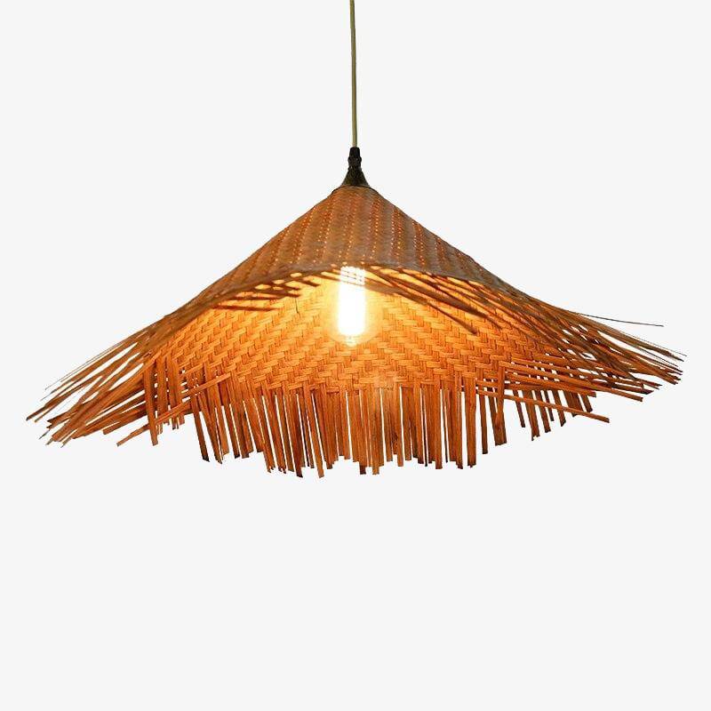 pendant light rustic LED with lampshade rattan triangular Asian style