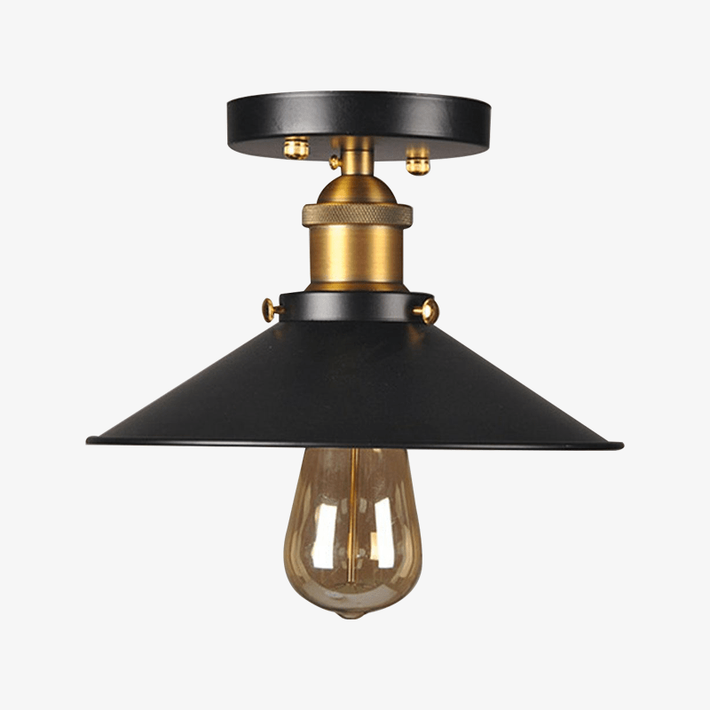 Lámpara de techo rústica de metal negro y dorado