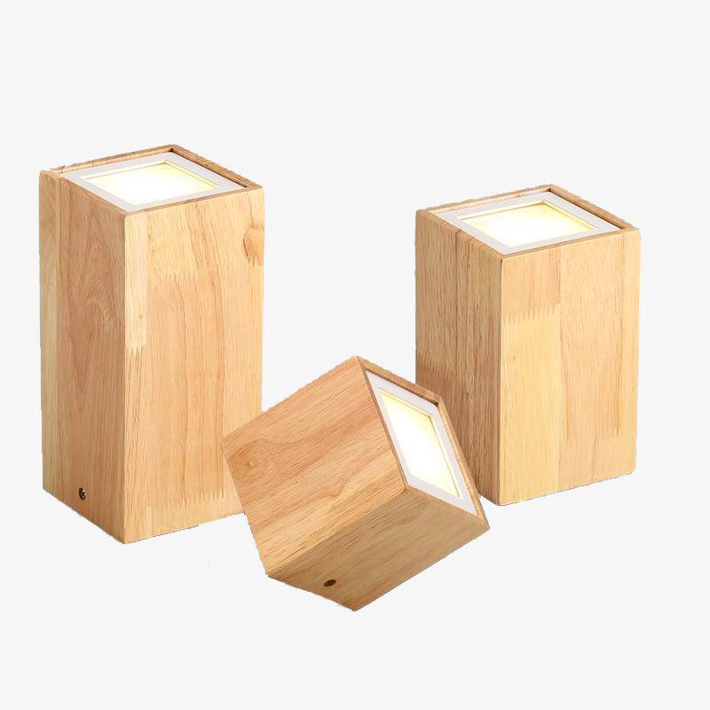 Plafón LED de madera en forma de cubo
