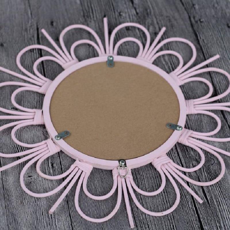 Round pink decorative wall mirror with French flower